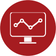 Outline of a LCD monitor with a simple data plot in white on a red circle as a background