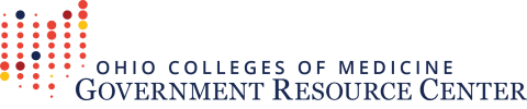 Ohio Colleges of Medicine Government Resource Center logo with blue, orange, and yellow dots in the shape of Ohio.