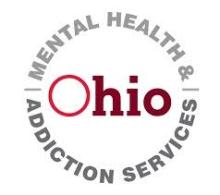 grey words that say Mental Health and Addiction Services with maroon Ohio in the center. This is the state agency's logo.